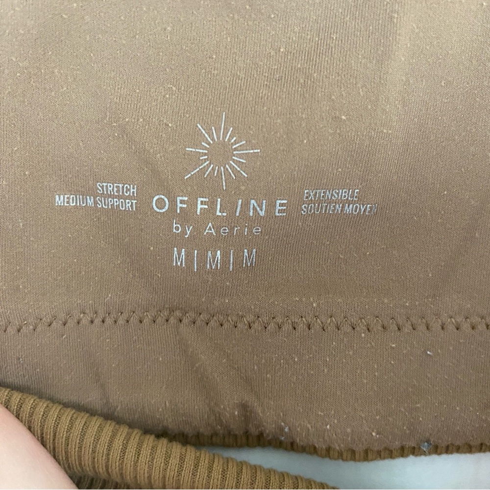 Aerie Offline Medium Brown Ribbed Crop Top Bra Medium Support Stretch Activewear - Picture 3 of 6
